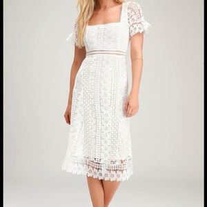 Lulu’s Love to be loved white lace midi dress